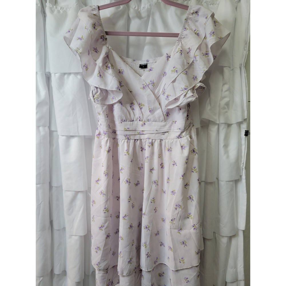 Cicidudu Floral Ruffle Mini Dre Lavender Purple Smocked Back Tiered Skirt L 1824